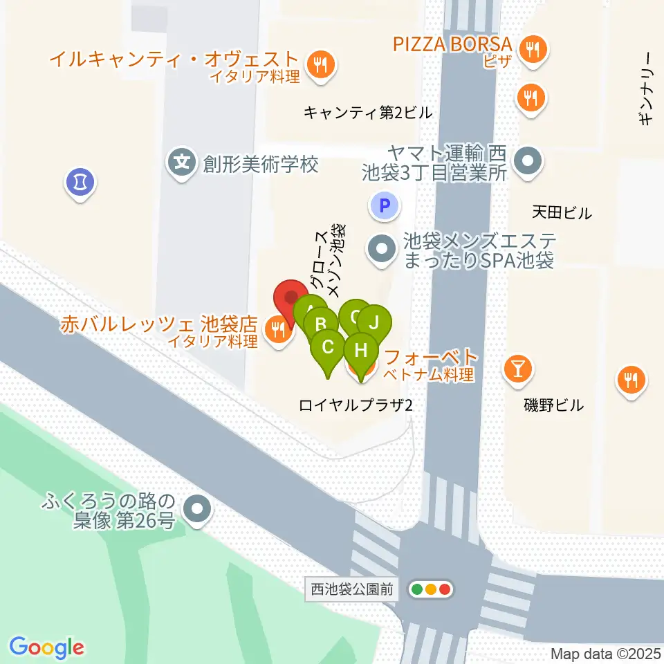 池袋西口GEKIBA周辺のファミレス・ファーストフード一覧地図