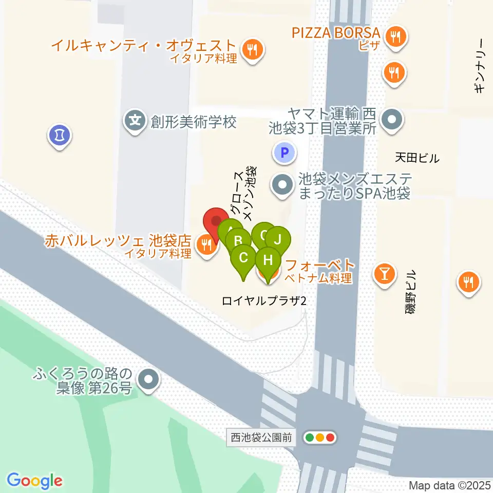 池袋西口GEKIBA周辺のファミレス・ファーストフード一覧地図