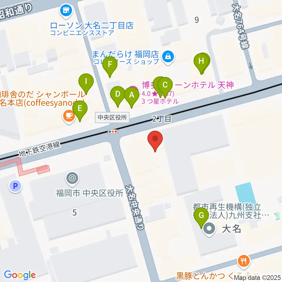 福岡Queblick周辺のファミレス・ファーストフード一覧地図