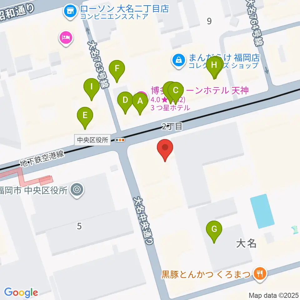 福岡Queblick周辺のファミレス・ファーストフード一覧地図
