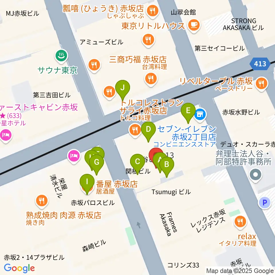 アプロ赤坂周辺のファミレス・ファーストフード一覧地図