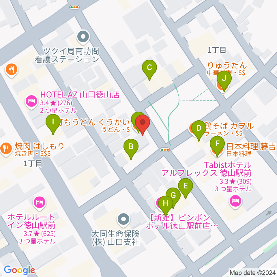 周南ガンボ周辺のファミレス・ファーストフード一覧地図