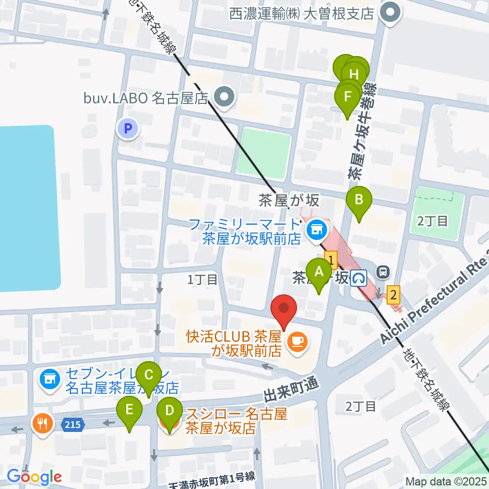 親和楽器 グランドピアノ練習室周辺のファミレス・ファーストフード一覧地図