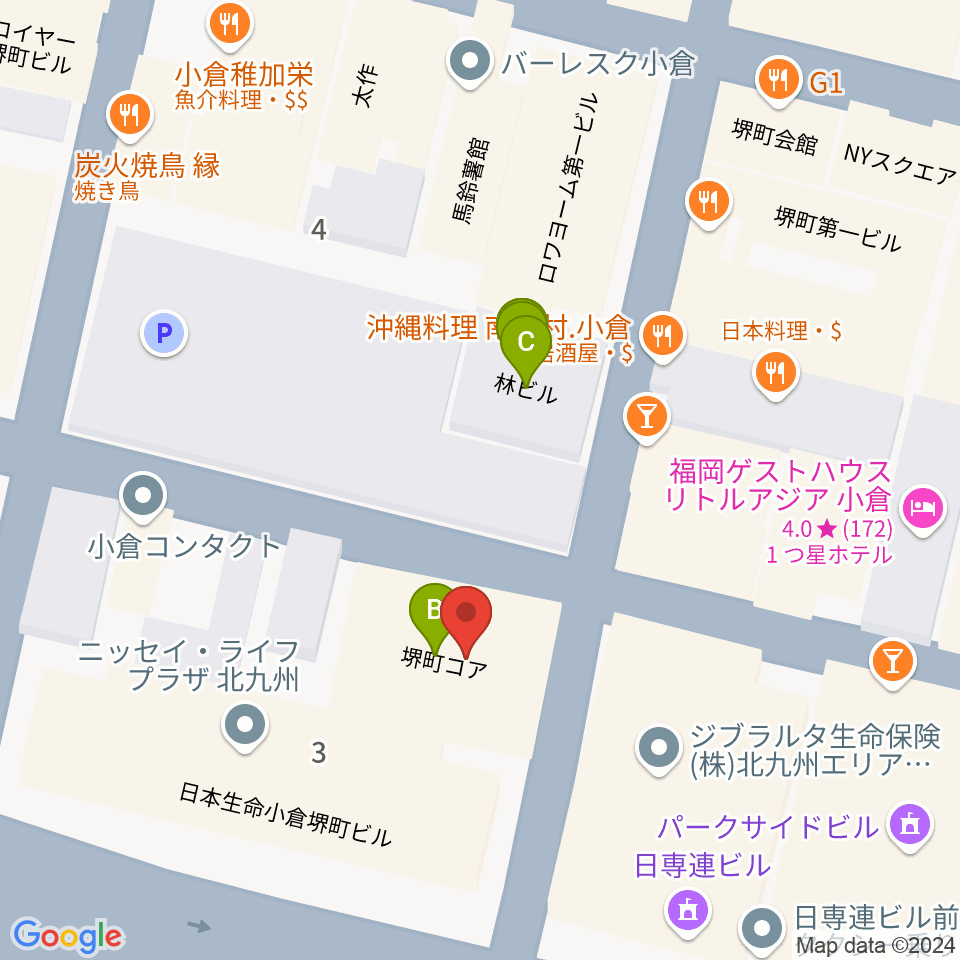 小倉カサブランカ周辺のファミレス・ファーストフード一覧地図