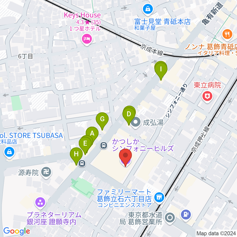 かつしかシンフォニーヒルズ周辺のファミレス・ファーストフード一覧地図