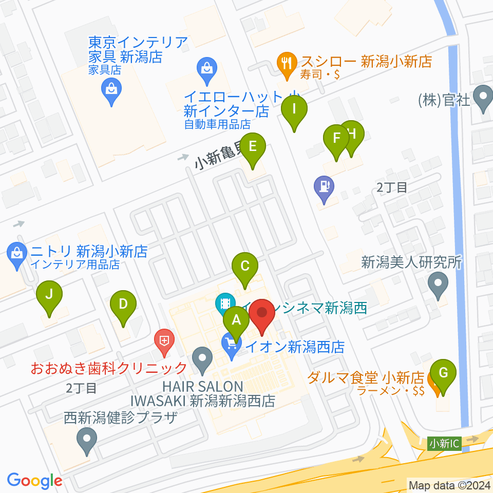 あぽろんイオン新潟西店周辺のファミレス・ファーストフード一覧地図