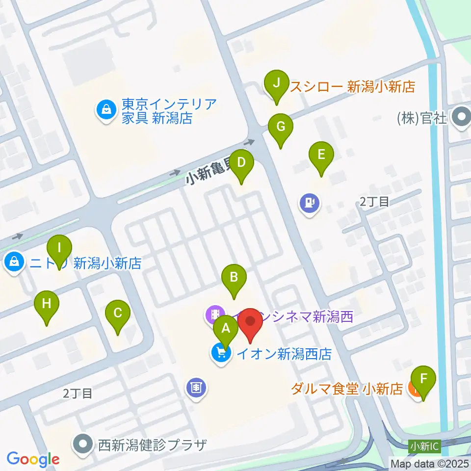あぽろんイオン新潟西店周辺のファミレス・ファーストフード一覧地図