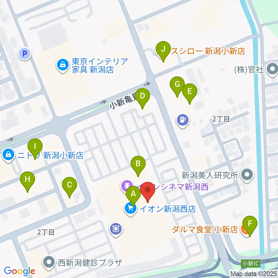 あぽろんイオン新潟西店周辺のファミレス・ファーストフード一覧地図