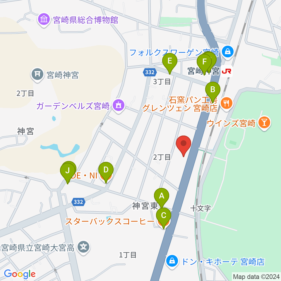 ユーイング スタジオ周辺のファミレス・ファーストフード一覧地図