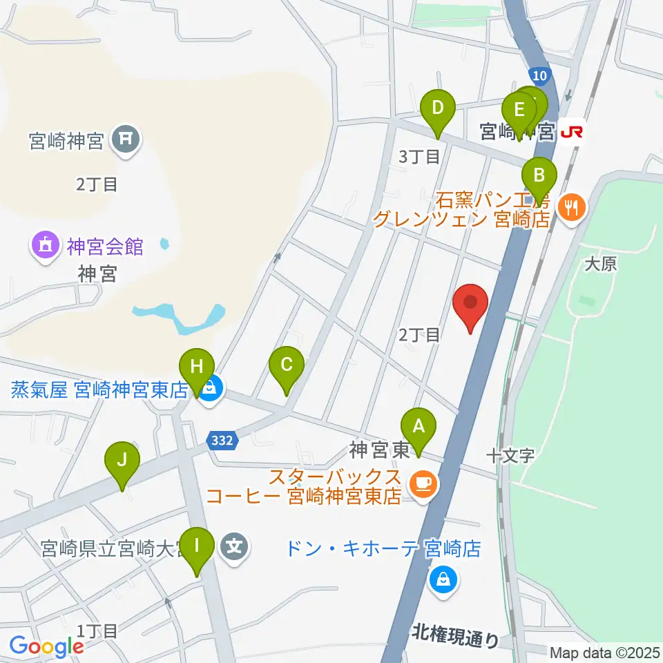 ユーイング スタジオ周辺のファミレス・ファーストフード一覧地図