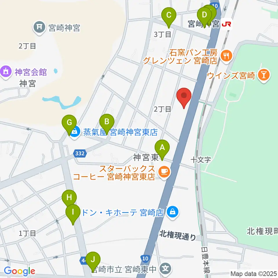 ユーイング スタジオ周辺のファミレス・ファーストフード一覧地図