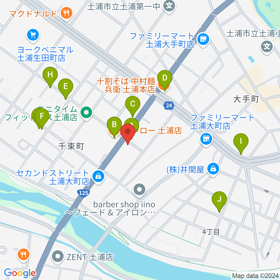 MUSIC PLANT土浦店周辺のファミレス・ファーストフード一覧地図