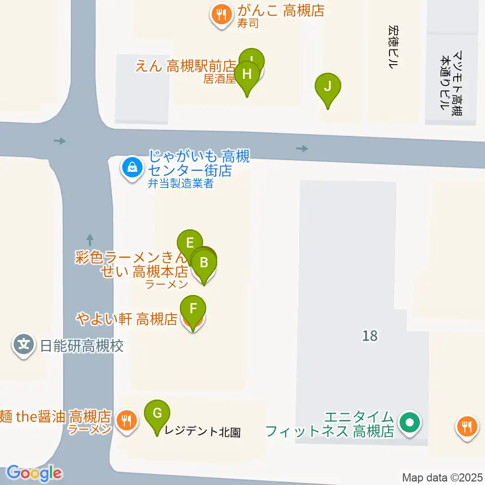 アズイズミュージック高槻店周辺のファミレス・ファーストフード一覧地図
