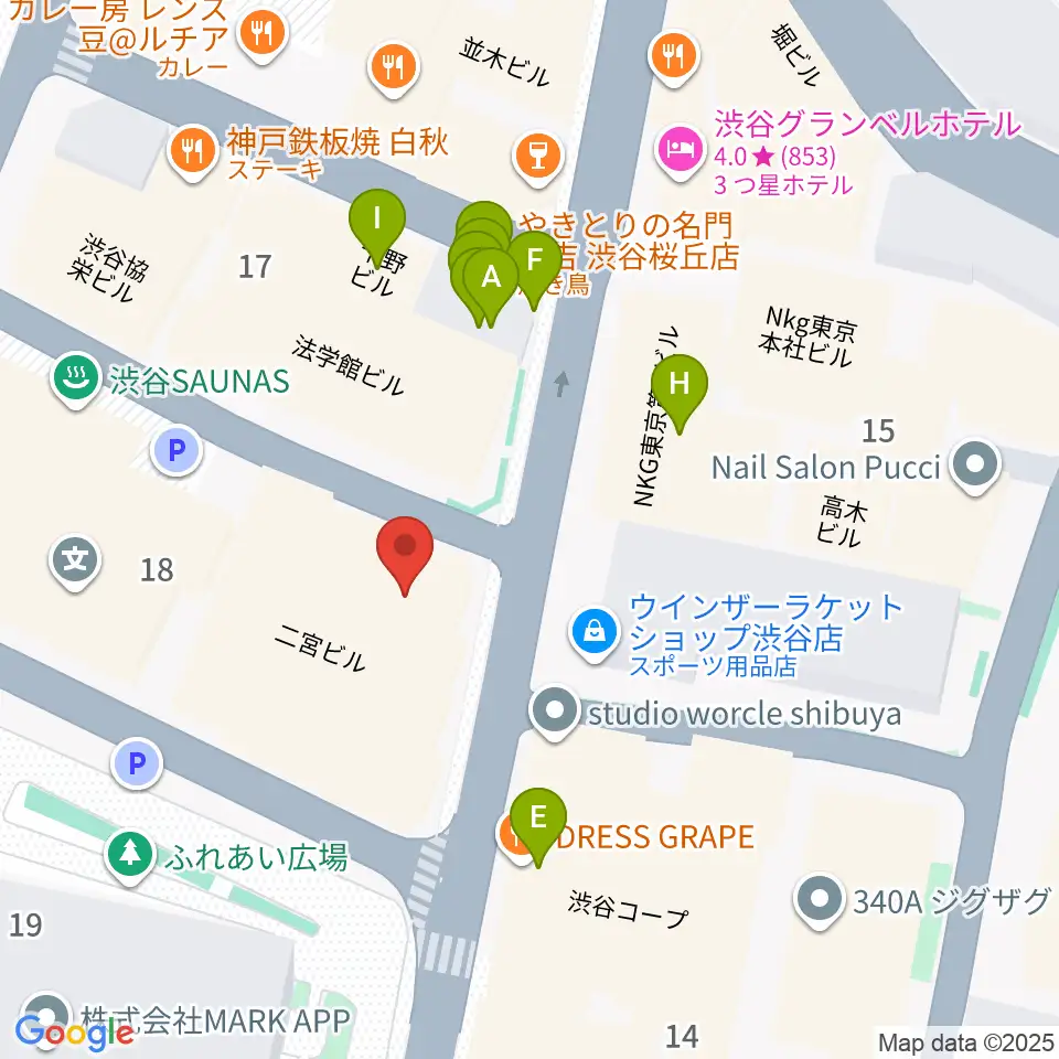 スタジオペンタ渋谷ジュークハウス周辺のファミレス・ファーストフード一覧地図
