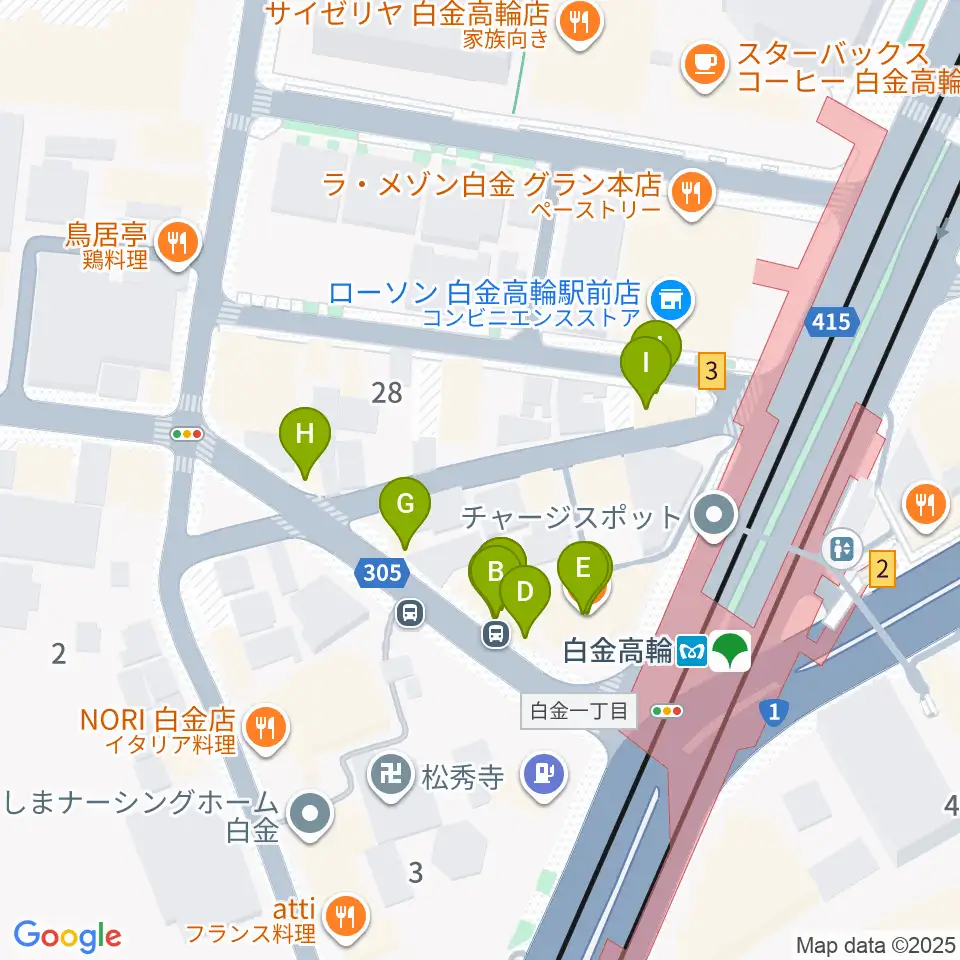 白金高輪ひとみ音楽教室周辺のファミレス・ファーストフード一覧地図