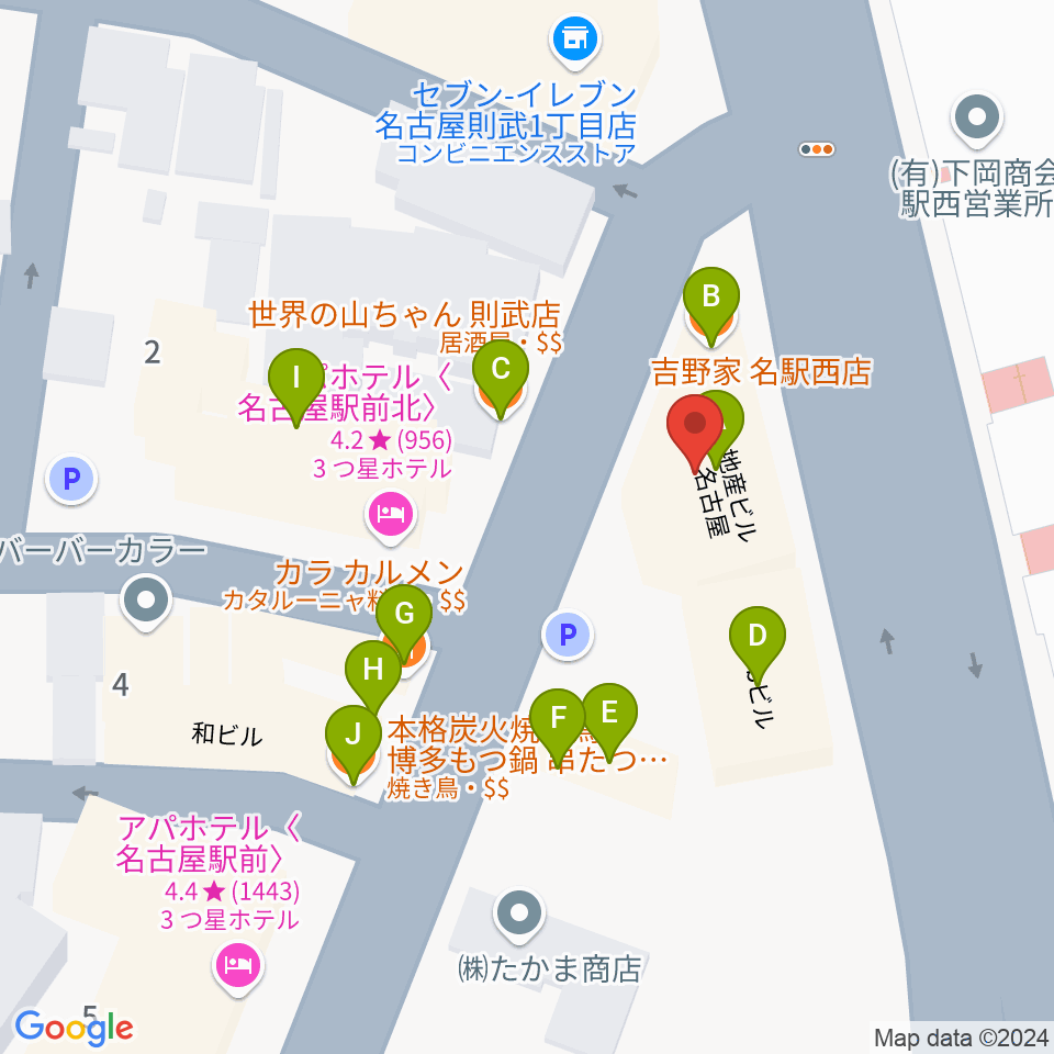 アイズボーカルスクール名古屋駅前校周辺のファミレス・ファーストフード一覧地図