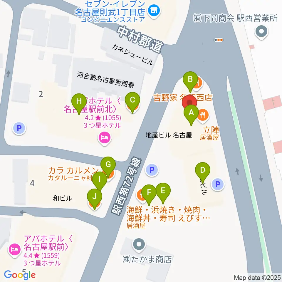 アイズボーカルスクール 名古屋駅前校周辺のファミレス・ファーストフード一覧地図