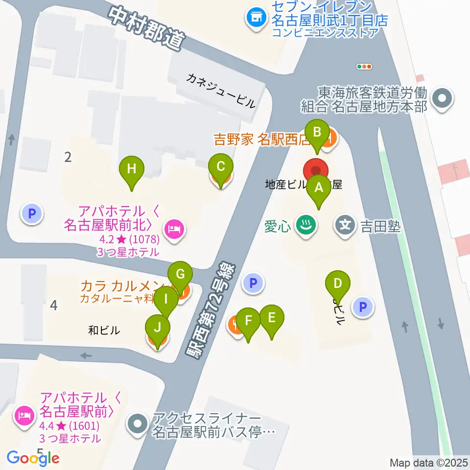 アイズボーカルスクール 名古屋駅前校周辺のファミレス・ファーストフード一覧地図