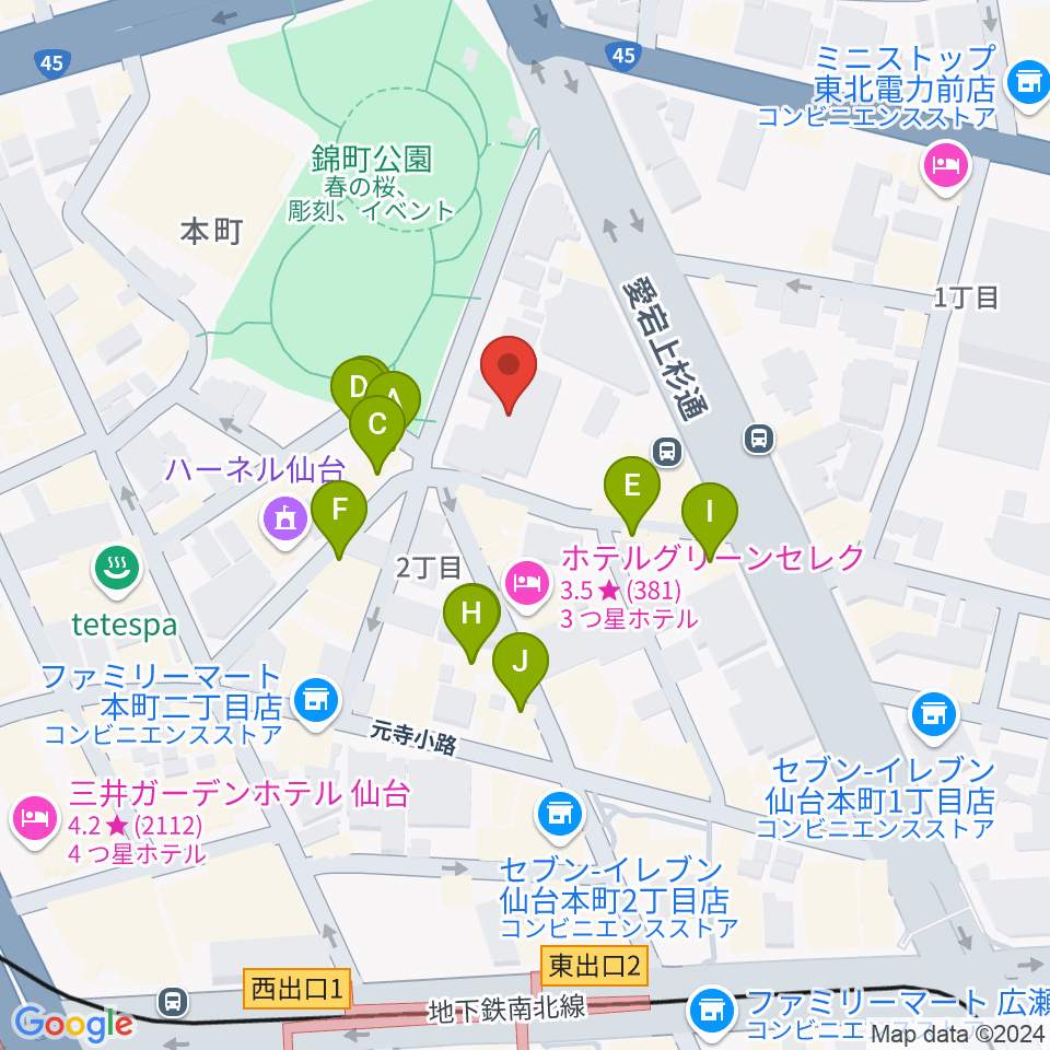 専門学校デジタルアーツ仙台周辺のファミレス・ファーストフード一覧地図