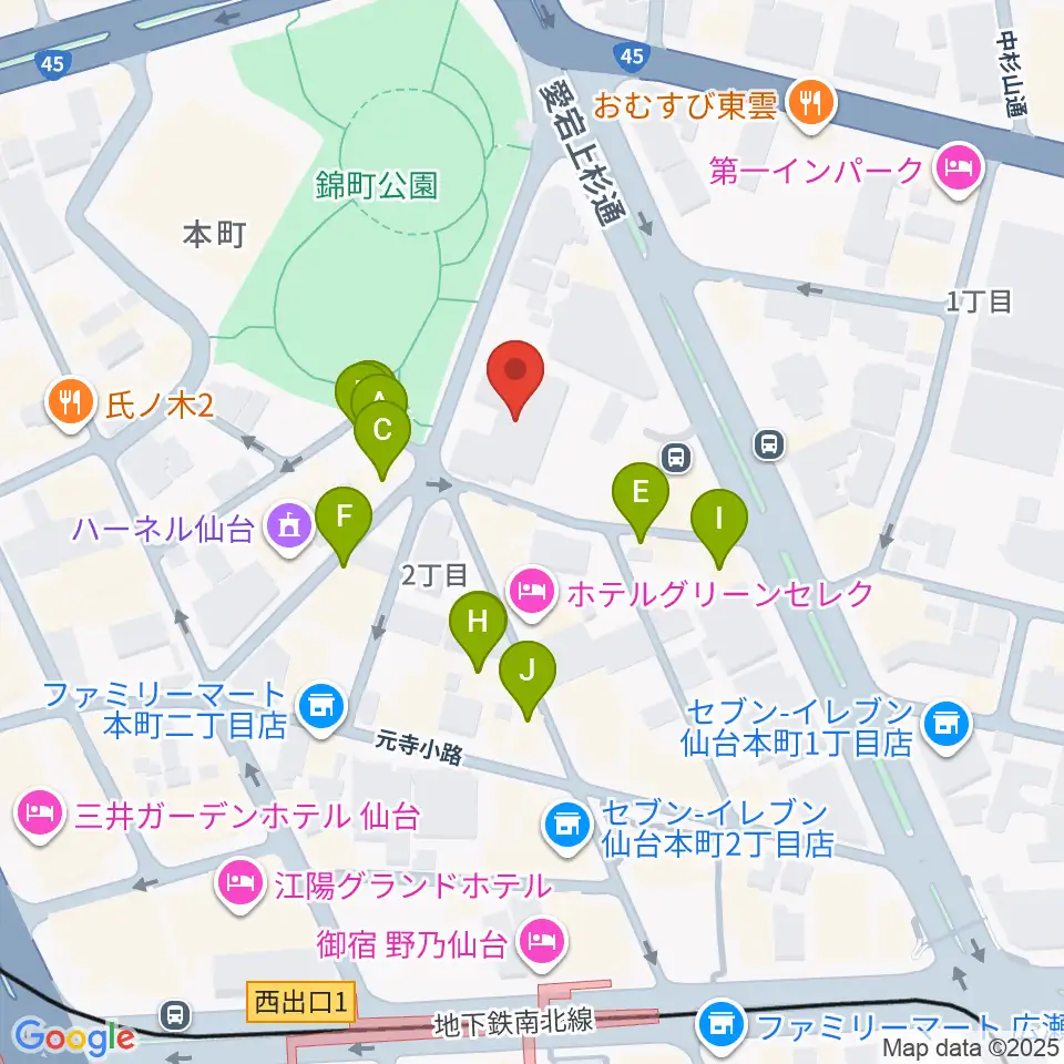 専門学校デジタルアーツ仙台周辺のファミレス・ファーストフード一覧地図