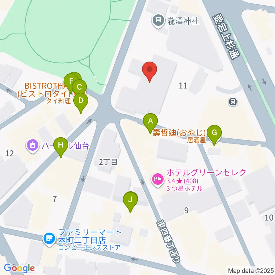 専門学校デジタルアーツ仙台周辺のファミレス・ファーストフード一覧地図