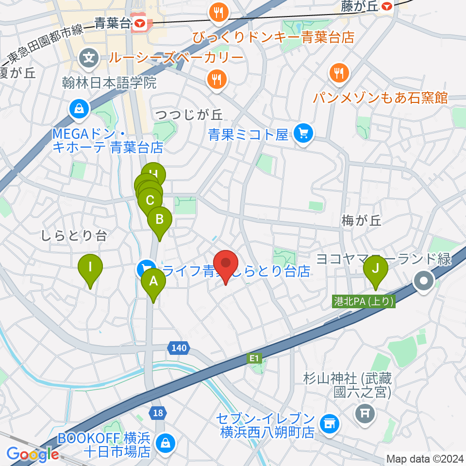 ピアノメンテナンス渡辺周辺のファミレス・ファーストフード一覧地図