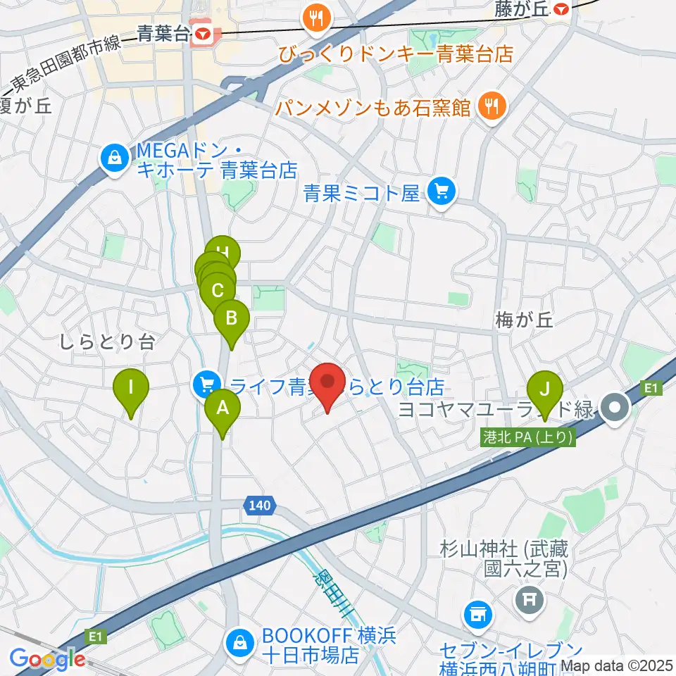 ピアノメンテナンス渡辺周辺のファミレス・ファーストフード一覧地図