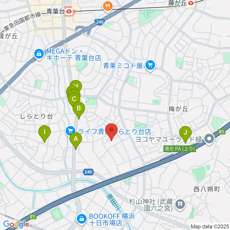 ピアノメンテナンス渡辺周辺のファミレス・ファーストフード一覧地図