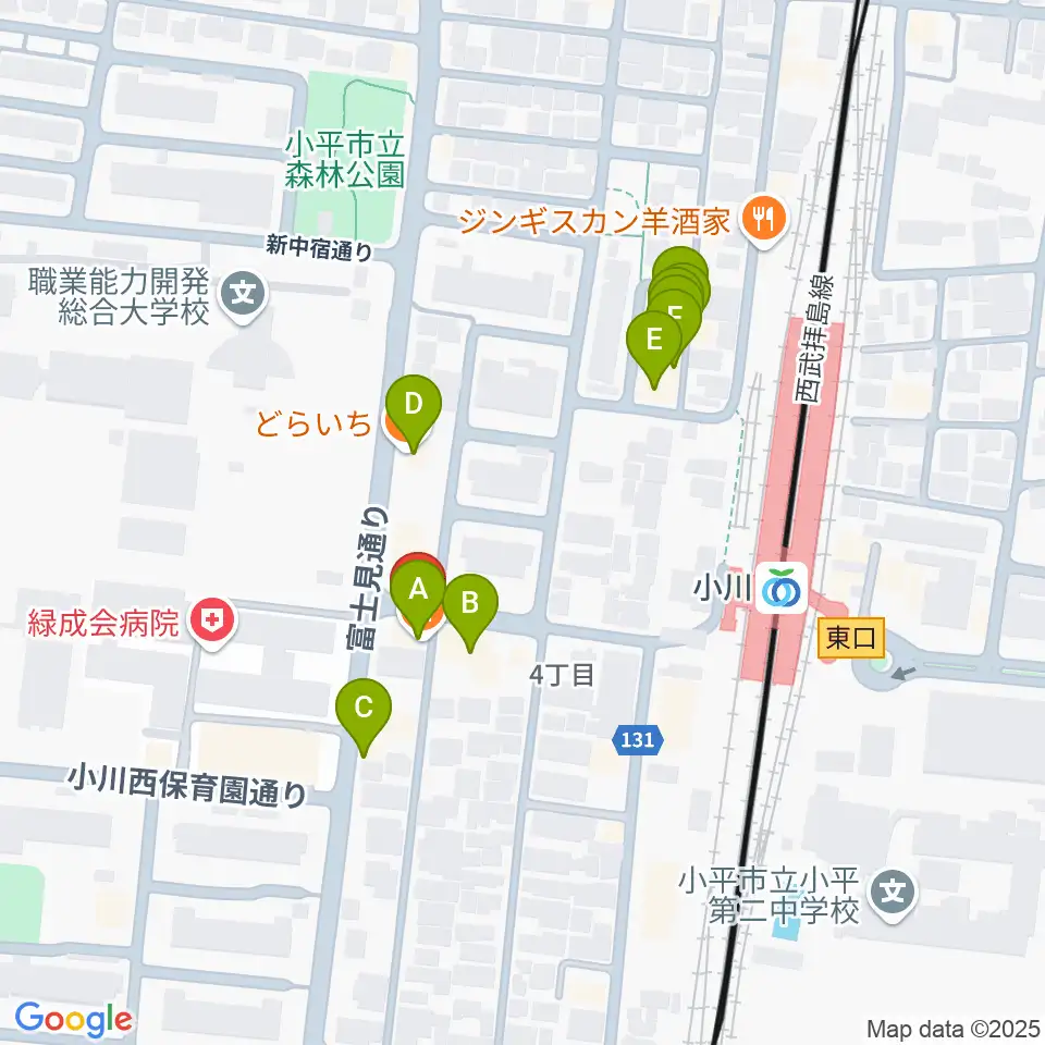 ステラ音楽教室 小川駅前教室周辺のファミレス・ファーストフード一覧地図