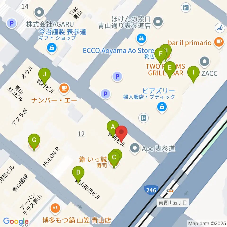 表参道クラシックスペース周辺のファミレス・ファーストフード一覧地図