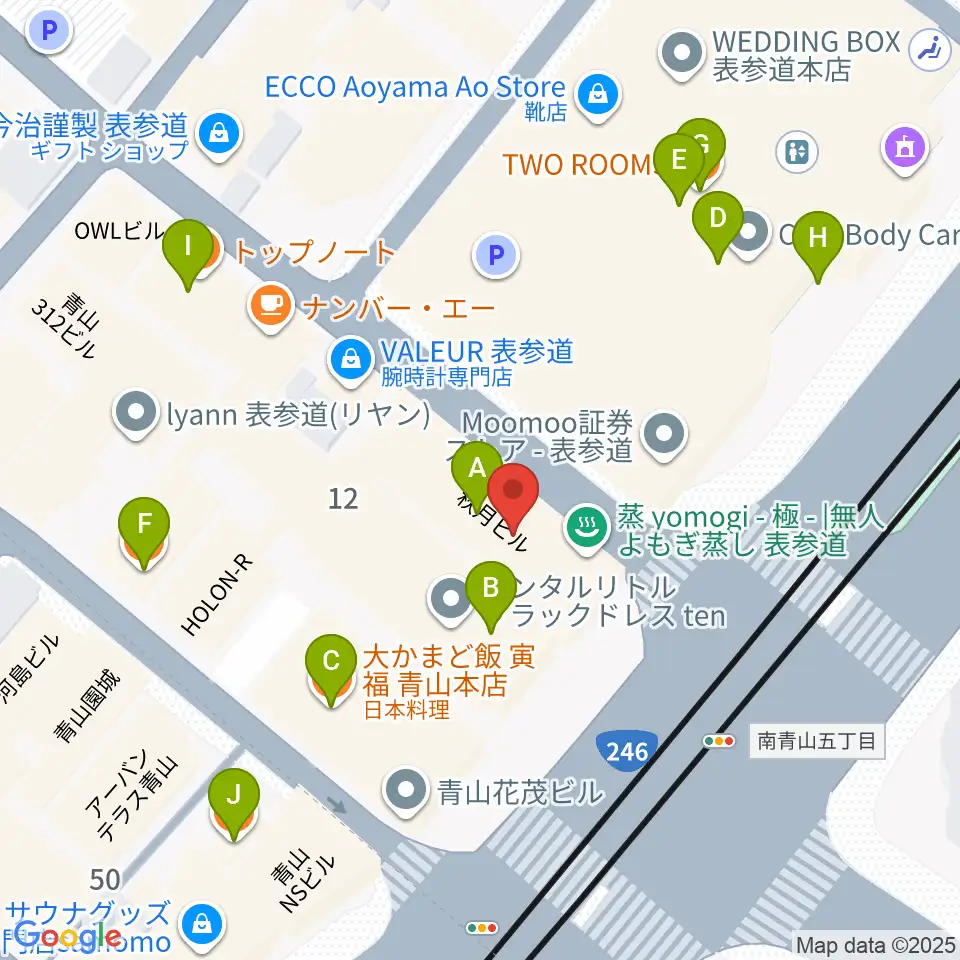 表参道クラシックスペース周辺のファミレス・ファーストフード一覧地図