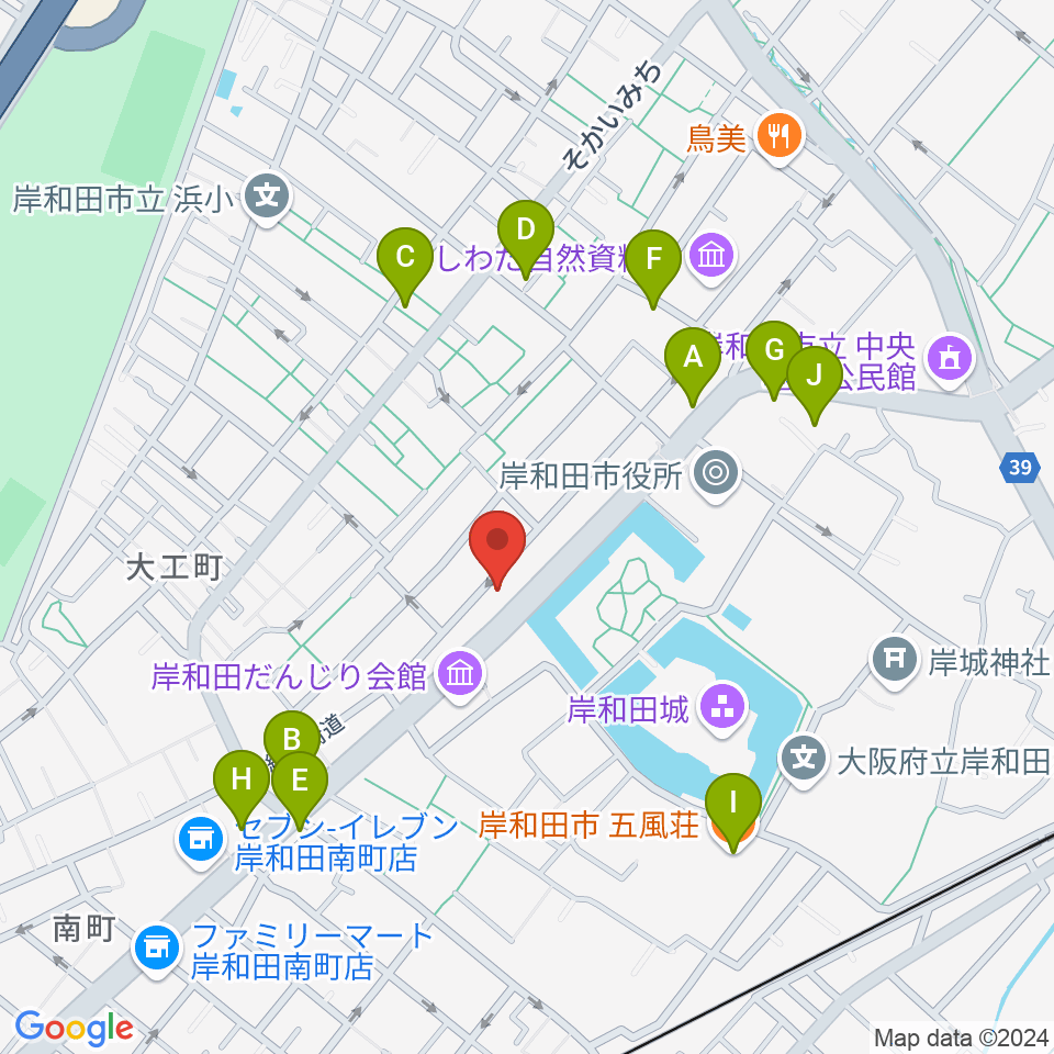 民の謡 岸和田店周辺のファミレス・ファーストフード一覧地図