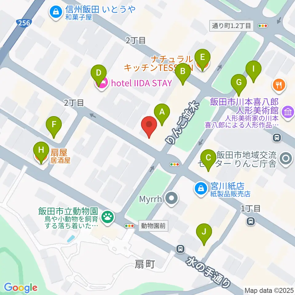 飯田CANVAS周辺のファミレス・ファーストフード一覧地図