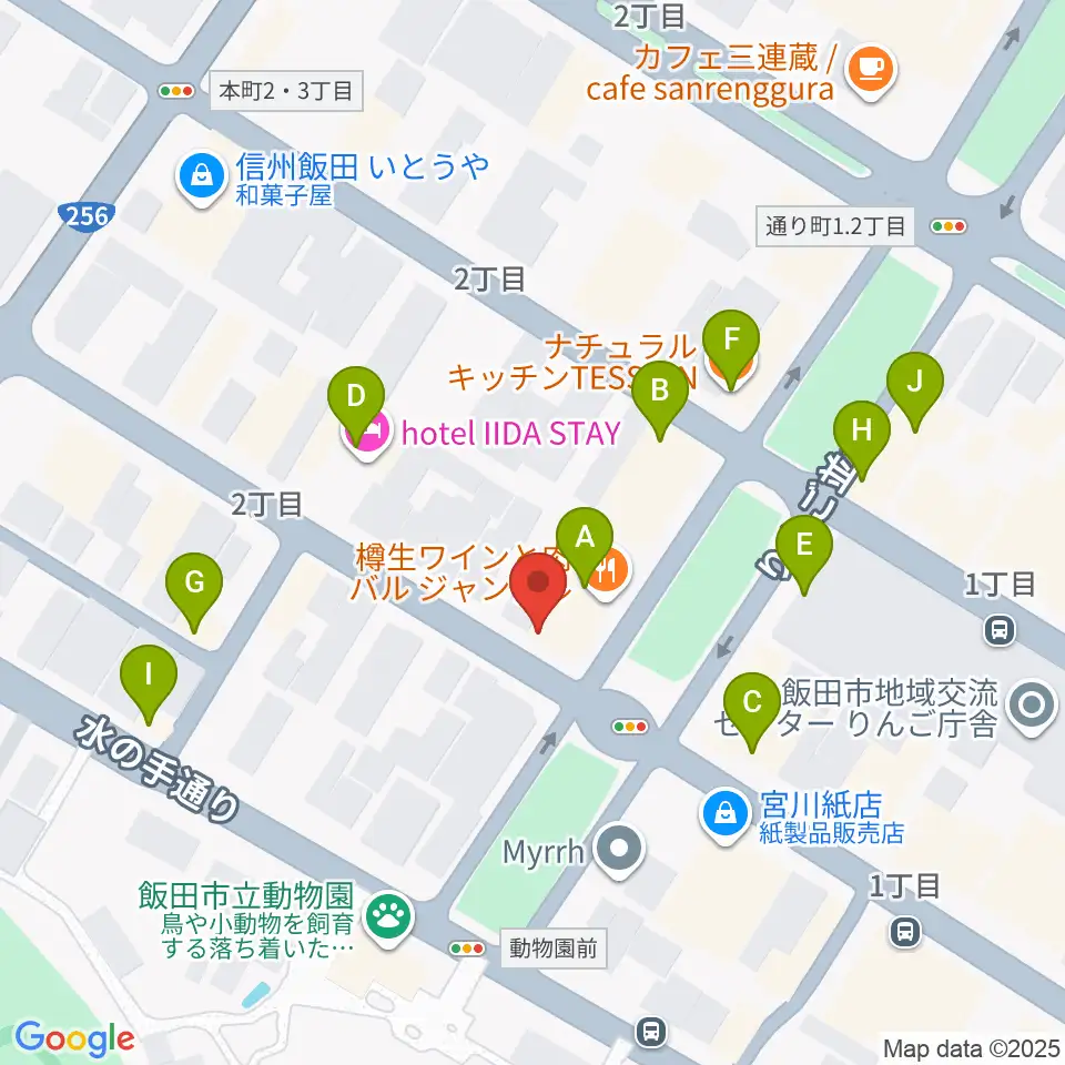 飯田CANVAS周辺のファミレス・ファーストフード一覧地図