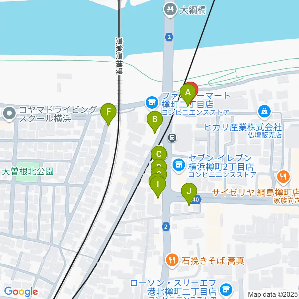 綱島フライドポテト周辺のファミレス・ファーストフード一覧地図
