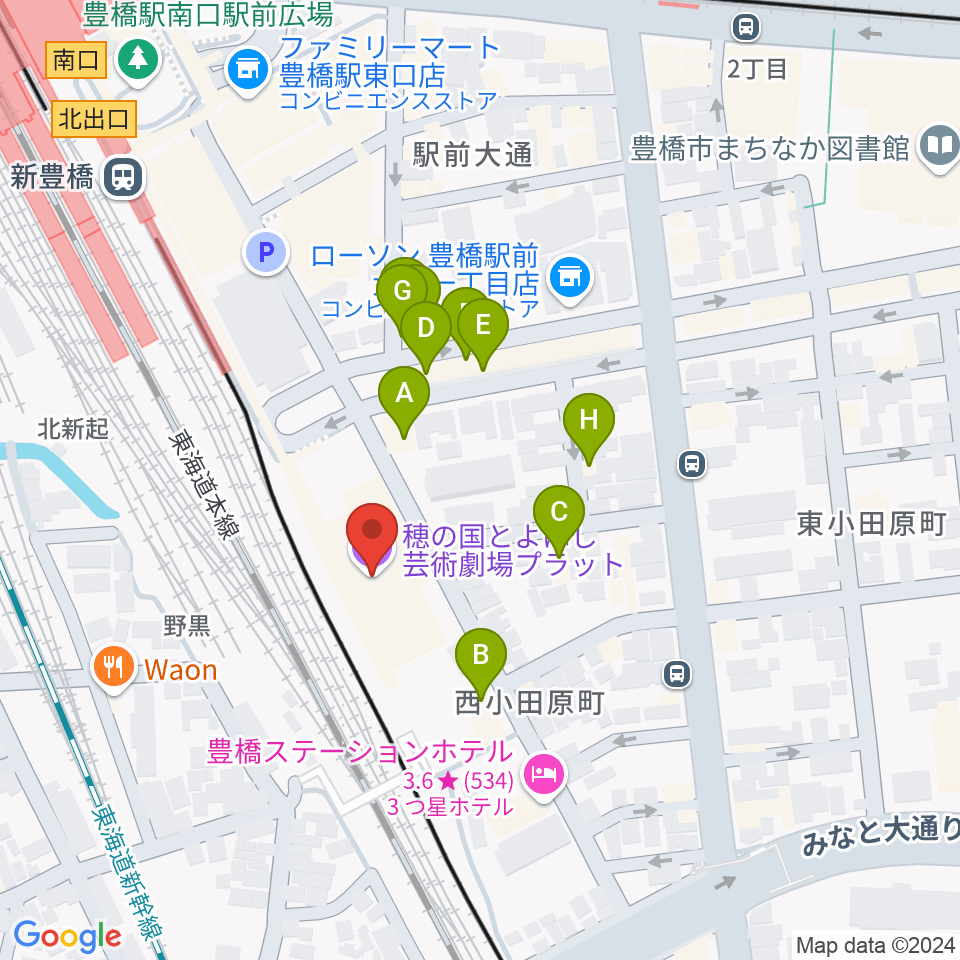 穂の国とよはし芸術劇場プラット周辺のファミレス・ファーストフード一覧地図