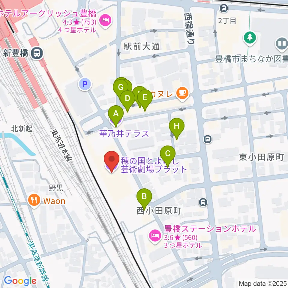 穂の国とよはし芸術劇場プラット周辺のファミレス・ファーストフード一覧地図