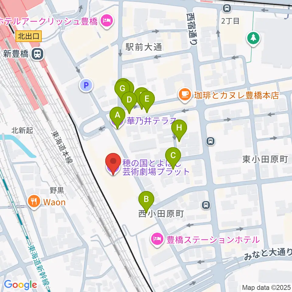 穂の国とよはし芸術劇場プラット周辺のファミレス・ファーストフード一覧地図