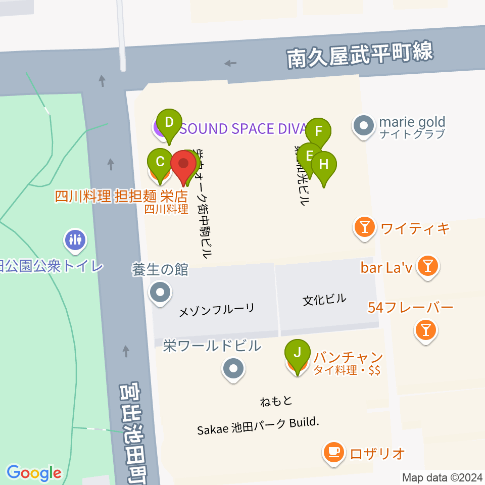 名古屋レッドドラゴン周辺のファミレス・ファーストフード一覧地図