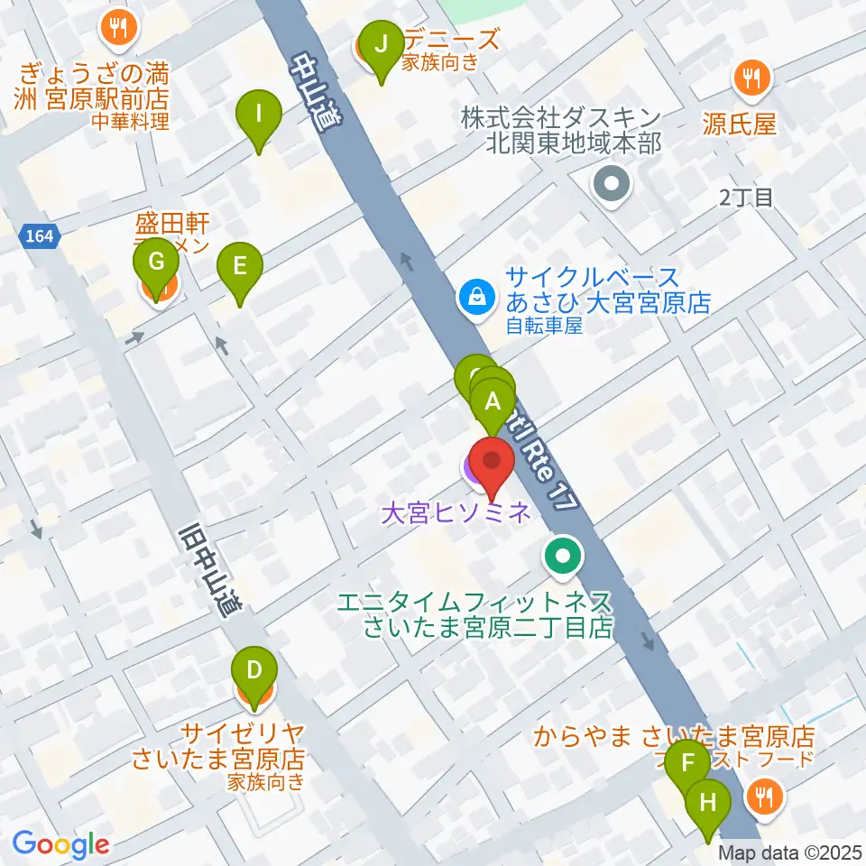 ヒソミネ周辺のファミレス・ファーストフード一覧地図