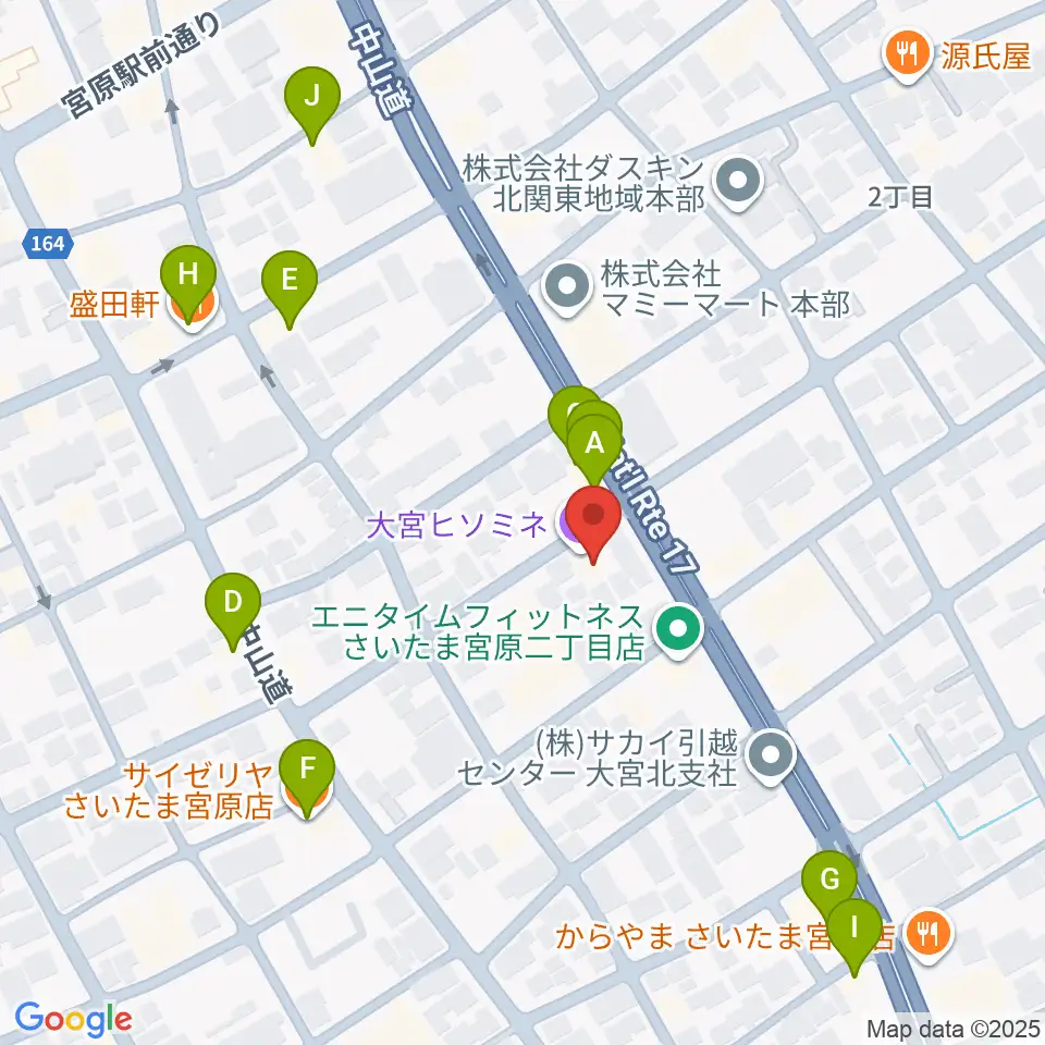 ヒソミネ周辺のファミレス・ファーストフード一覧地図
