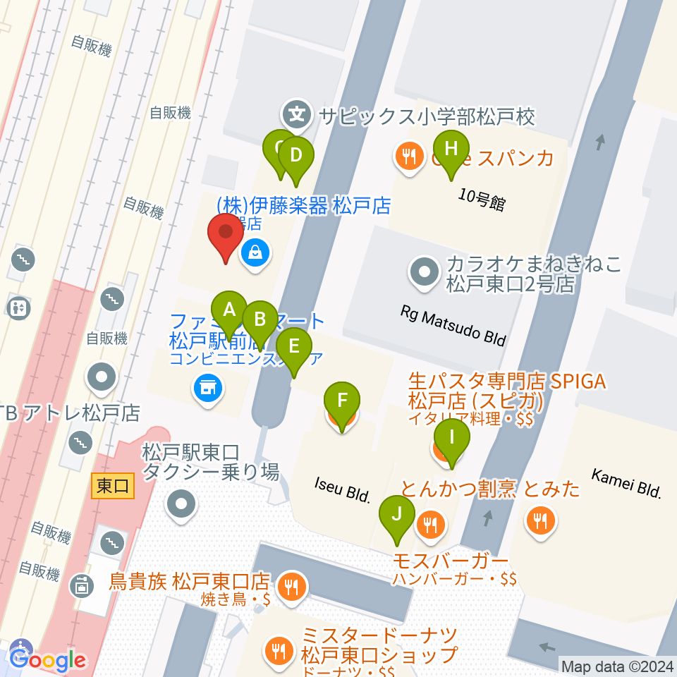 伊藤楽器 松戸店周辺のファミレス・ファーストフード一覧地図