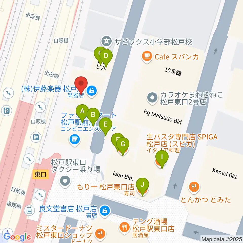 伊藤楽器 松戸店周辺のファミレス・ファーストフード一覧地図