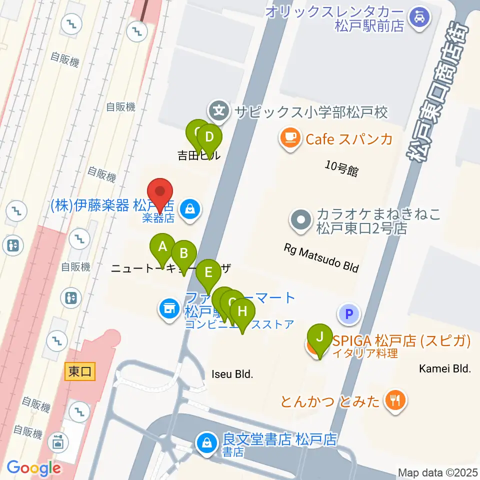 伊藤楽器 松戸店周辺のファミレス・ファーストフード一覧地図