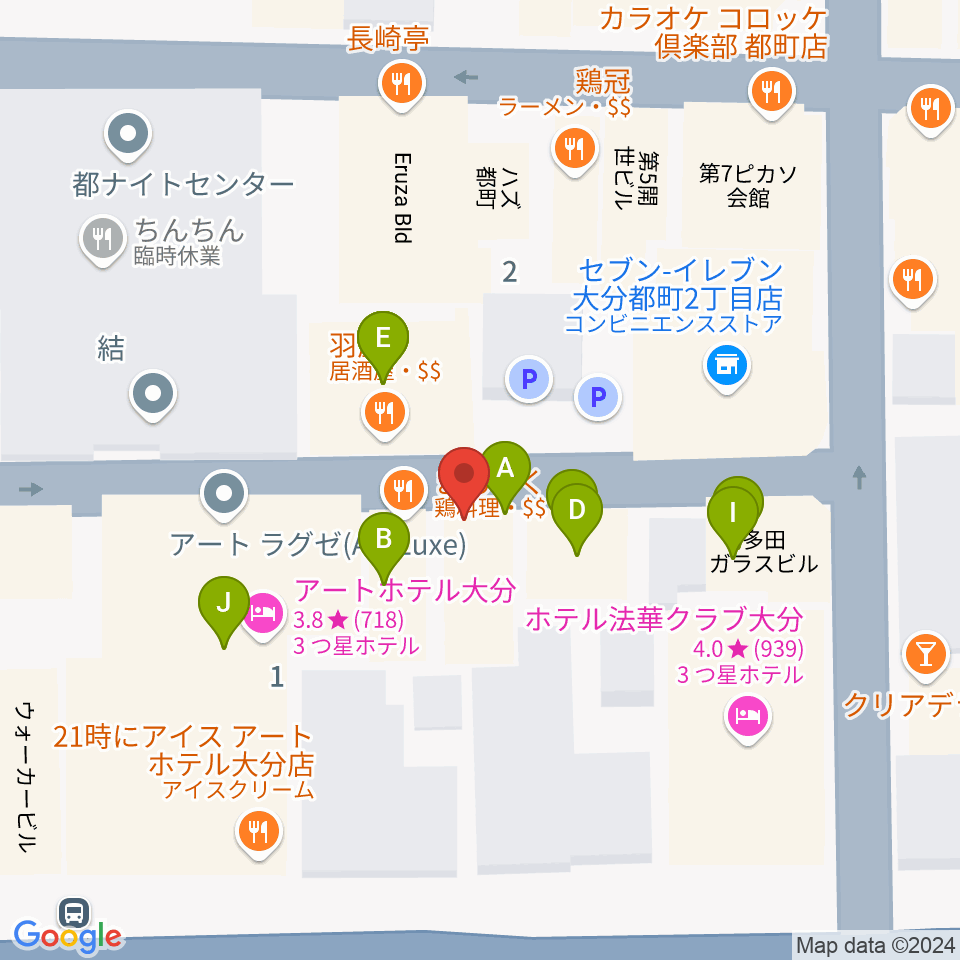 大分音楽館周辺のファミレス・ファーストフード一覧地図