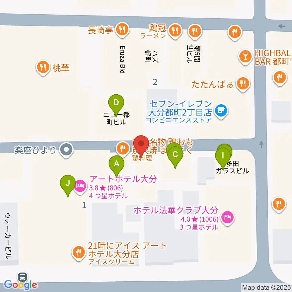 大分音楽館周辺のファミレス・ファーストフード一覧地図