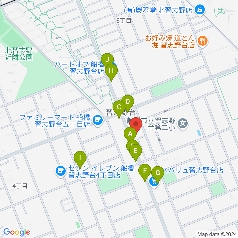 伊藤楽器 ピアノシティ北習志野周辺のファミレス・ファーストフード一覧地図