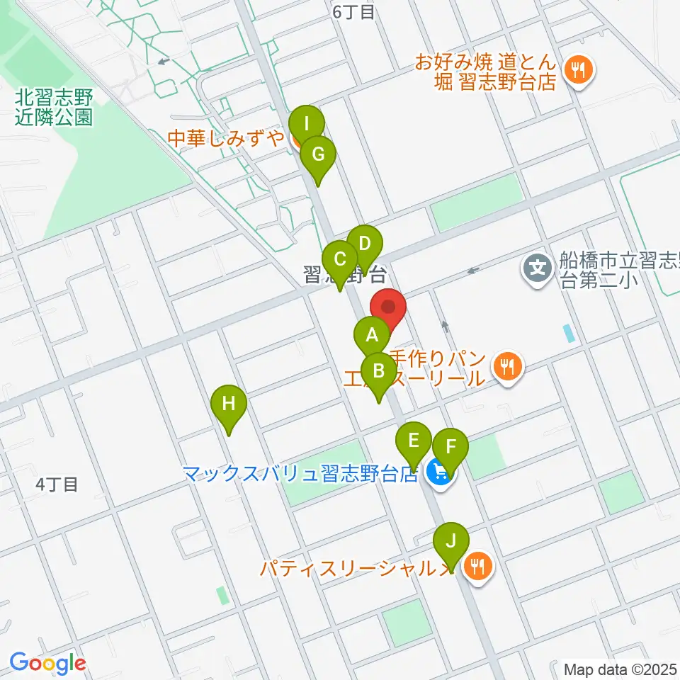 伊藤楽器 ピアノシティ北習志野周辺のファミレス・ファーストフード一覧地図