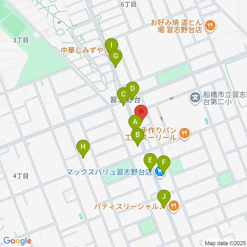 伊藤楽器 ピアノシティ北習志野周辺のファミレス・ファーストフード一覧地図