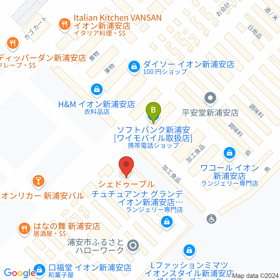 伊藤楽器 新浦安センター周辺のファミレス・ファーストフード一覧地図